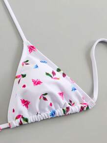 SHEIN Women 3 Pieces Ditsy Floral Bikini Set - Tie Halter Top, Thong Bottoms, And Floral Skirt, Casual, Vacation, Beachwear, Sweet Style, Spring/Summer - Multicolor - View 6