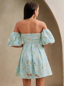 Anewsta Váy ngắn ôm sát thêu ren màu sắc thanh lịch cho lễ hội âm nhạc dành cho nữ - Màu xanh lam - Xem 3