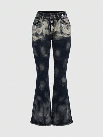 Grunge Punk Vintage pantalones vaqueros acampanados de mujer sexy de cintura baja con estampado y lazo en tinte metálico