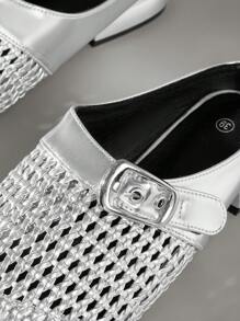 CUCCOO GRLICON Zapatos planos de estilo Y2K para mujer, adecuados para looks punk, motero, chica cool, Halloween, Navidad y fiestas - Plateado - Ver 4