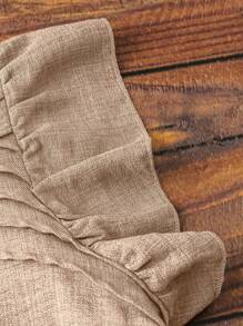 GlowEve 女式休闲蓝色不对称褶饰荷叶边盖袖衬衫 女式休闲蓝色松紧腰侧袋直腿七分裤 - 杏色 - 查看 4