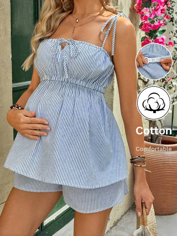 SHEIN Conjunto de dos piezas de vestido de verano con volantes para mujeres embarazadas