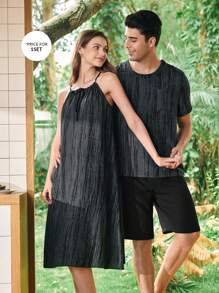 CoupledUp Camisón de mujer con estampado de textura de corteza y tirantes ajustables - Gris Oscuro - Ver 6