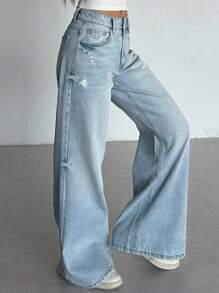 DAZY Women's Low-Waisted Flare Leg Jeans Low Rise Jeans - Light Wash - View 1