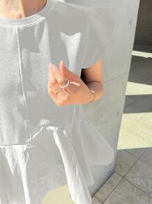 FRIFUL Women Ruffled Splice Loose Tank Top Cap Sleeve Casual Summer Solid Color T-Shirt - White - View 2