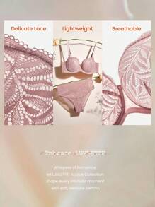 LUVLETTE Women 2pcs Sexy Lingerie Set Full Coverage Unlined Lace Elegance & Mesh Minimizer Bra Lace Bra Panty Matching Sets