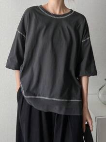 FRIFUL Camiseta Solta Feminina com Bloco de Cores e Listras Contrastantes, Concerto Feminino de Verão