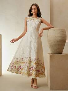 Anewsta Elegant Romantic Date Night/Party/Wedding Guest Sleeveless Long Jacquard Dress For Women, Spring/Summer - Purple - View 5