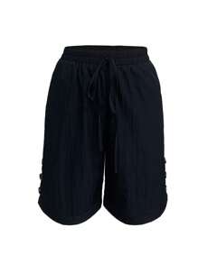 Calvaya Women's Loose Straight Leg Shorts, Casual Mid-Thigh Pants - Navy Blue - View 1