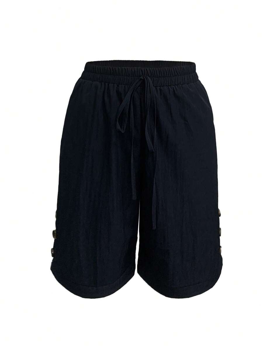 Calvaya Women's Loose Straight Leg Shorts, Casual Mid-Thigh Pants - Navy Blue - View 1