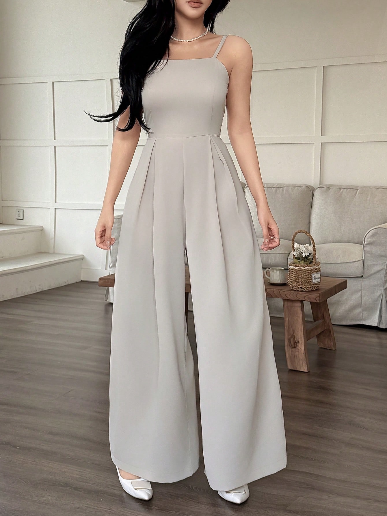 INAWLY جمبسوت صيفية فضفاضة أرجل واسعة مطوية ذات لو...