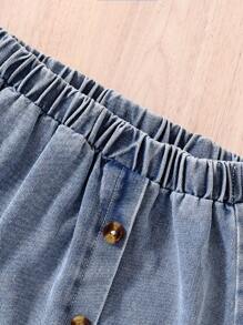 Tween Girls 2 件套纹理无袖吊带背心和牛仔裙，休闲可爱设计，带吊带肩，适合日常、休闲、街头装、聚会、春夏季 - 黑色 - 查看 4