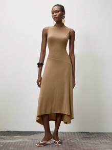 Lumivelle 女士优雅无袖纯色连衣裙，春夏