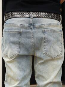 Manfinity Homme Men's Casual Ripped Pocket Street Wear Denim Jeans - Light Wash - View 6