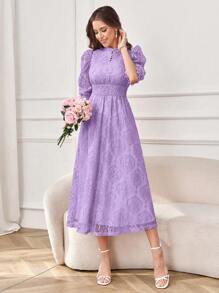 Modelyn Thời trang nữ Đầm dài tay in họa tiết màu trơn Maxi trang phục dạ hội dài - Màu Lilac Tím - Xem 5