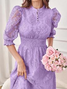 Modelyn Thời trang nữ Đầm dài tay in họa tiết màu trơn Maxi trang phục dạ hội dài - Màu Lilac Tím - Xem 7