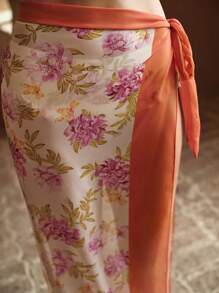 MOTF PREMIUM FLORAL PRINT KNOT SKIRT COVER UP