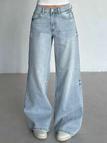 DAZY Women's Low-Waisted Flare Leg Jeans Low Rise Jeans - Light Wash - View 2
