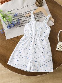 女童碎花荷叶边吊带连体衣 - 彩色 - 查看 1