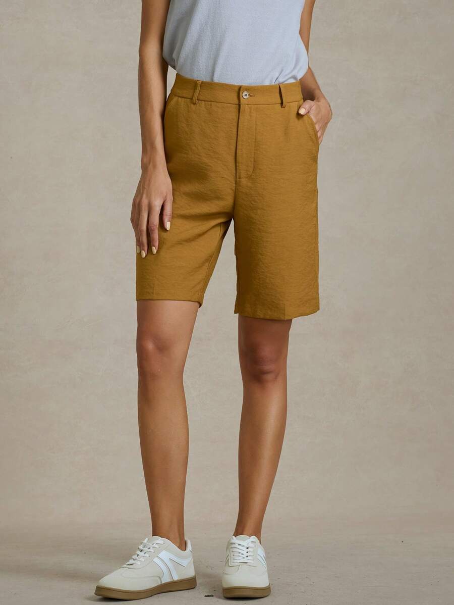 Briarwyn Plain Woven Casual Shorts, Suitable For Summer Business Casual Summer Beach 4th Of July Airport