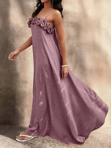 Breezaya Women's 3D Floral A-Line Elegant Cami Dress - Purple - View 5