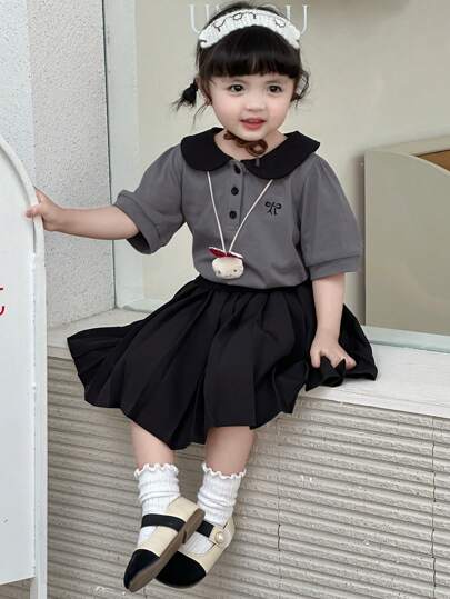 DAZY Baby Girls Casual Colorblock Short Sleeve Top And Skirt Set Toddler Girls Clothes