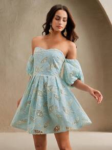 Anewsta Váy ngắn ôm sát thêu ren màu sắc thanh lịch cho lễ hội âm nhạc dành cho nữ - Màu xanh lam - Xem 4