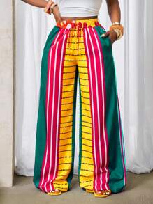 BamGleam Pantalones casuales de pierna ancha 2025 de verano nuevos, con bloques de color sexy, con bolsillos, apropiados para fiestas y vacaciones