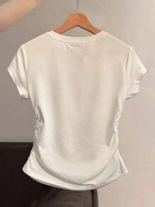 INAWLY Women Round Neck Floral Print Ruched Waist T-Shirt, Fashionable & Versatile, Summer - Multicolor - View 2