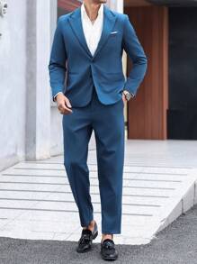 Manfinity Mode Bộ quần áo vest và áo khoác màu trơn thường ngày cho nam cỡ lớn - Màu xanh lam - Xem 3