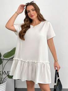 SHEIN Essnce Plus-Size White Dress For Women, Loose And Comfortable Plus-Size Women's Clothing, Plus-Size Summer White Dress, Doll Dress, Cute Dress Modest Dresses For Women Summer Dresses For Women,Country Concert Outfit Casual Dresses For Woman - White - View 4