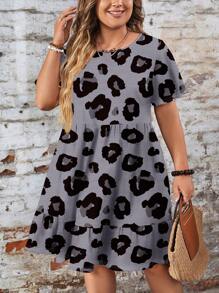 EMERY ROSE Plus Size Casual Loose Round Neck Short Sleeve Dress, Suitable For Summer Chic Dress - Multicolor - View 5