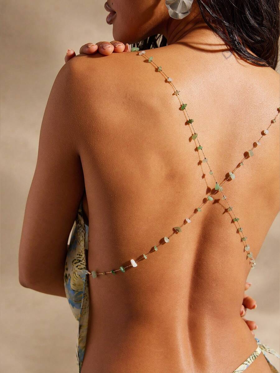 Hauture Women's Floral Print Sexy Chain Decorated Spaghetti Strap Camisole Backless Top, Vacation Style