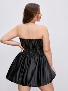 SHEIN MOD Vestido-mono de princesa con volantes y encaje, talla grande. Mono con parches de encaje sexy y floral, estilo bandeau - Negro - Ver 4
