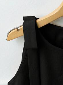 Franclia Bộ 2 áo không tay buộc dây phía trước và quần short rộng cho nữ, trang trí ngọc trai giả - màu đen - Xem 4