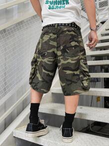 Manfinity EMRG Quần short denim in họa tiết rằn ri thường ngày cho nam - xanh quân đội - Xem 2