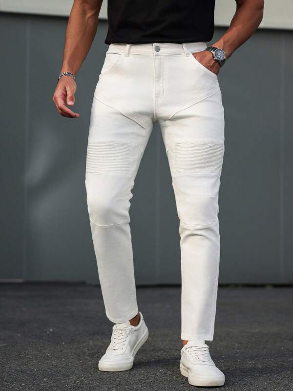 Manfinity Homme Plus Size Men's Casual Solid Color Slim Fit White Jeans