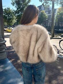 SHEIN EZwear Women's Long Sleeve Simple Fluffy Cardigan Sweater
