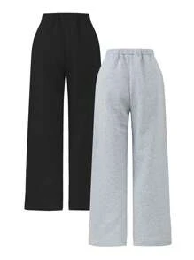 2pcs Youth Spring/Summer Casual Versatile Sports & Loungewear Straight Fit Sweatpants In Grey & Black