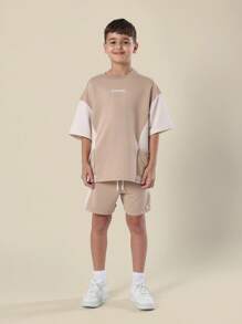 SUMWON Signature Youth Summer Activewear Coordinate With Stylish Side Panelling Active Sports Training Set Athletic Leisure Modern - Khaki - View 1