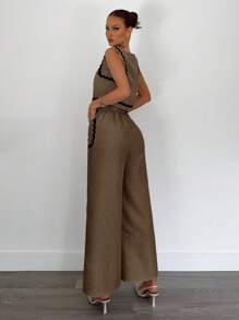 Siren Gaze 2 件套女士夏季服装，撞色饰边休闲宽松上衣和纯色休闲裤套装，适合日常、工作、通勤