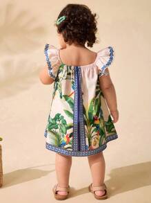 Travachic KIDS 女婴母女度假套装 - 编织碎花圆领荷叶边休闲度假连衣裙 - 白色 - 查看 2