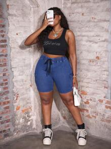 Slaydiva Quần short denim bó sát cạp cao gợi cảm tiện dụng cỡ lớn cho kỳ nghỉ hè phong cách cao bồi miền Tây dành cho phụ nữ công sở thường ngày lễ hội lễ tốt nghiệp tại sân bay ngày của mẹ vui vẻ - Màu xanh lam - Xem 7