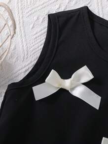 Elladie kids 2 件套幼儿女童时尚可爱 3D 蝴蝶结装饰无袖背心和七分裤套装，适合休闲穿着，春夏季 - 黑色 - 查看 5