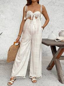 SHEIN Áo ống ngực nhiều màu + áo liền quần dây thừng cho phụ nữ mang thai khi đi nghỉ Quần áo bà bầu Bộ đồ hai mảnh Trang phục đi biển - Màu Khaki - Xem 8