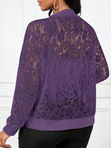 SHEIN Lady Women's Lightweight Black Lace Baseball Jacket Coat