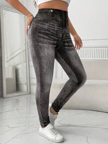 SHEIN EZwear Große Größen Leggings in Jeansoptik für Damen