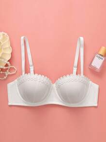 SHEIN 女士无缝钢圈文胸，纯色，夏季时尚 - 白色 - 查看 1