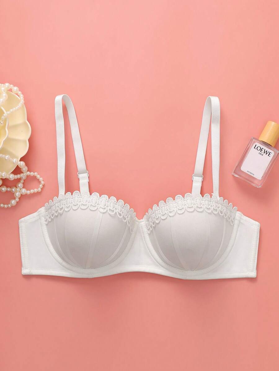 SHEIN 女士无缝钢圈文胸,纯色,夏季时尚 - 白色 - 查看 1