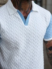 Manfinity Homme Men's Color Block Short Sleeve Casual Polo Shirt And Shorts 2 Pieces Set Men's Casual Sets Casual Two Pieces Set Men's Summer Outfits Summer Two Pieces Set For Men - White - View 2